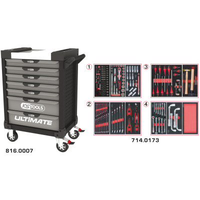 Servante Ultimate Grise Et Noire 7 Tiroirs Équipée De 173 Outils