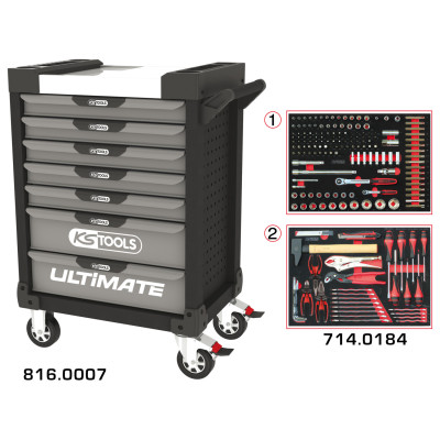 Servante Ultimate Grise Et Noire 7 Tiroirs Équipée De 184 Outils