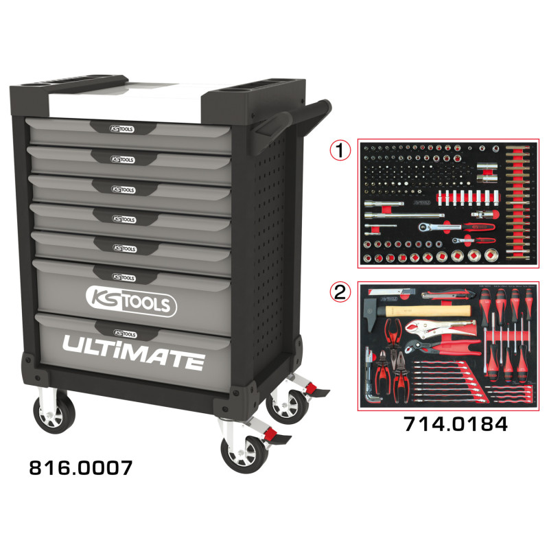 Servante Ultimate Grise Et Noire 7 Tiroirs Équipée De 184 Outils