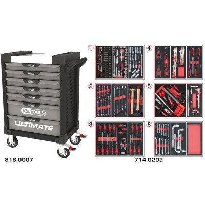 Servante Ultimate Grise Et Noire 7 Tiroirs Équipée De 202 Outils