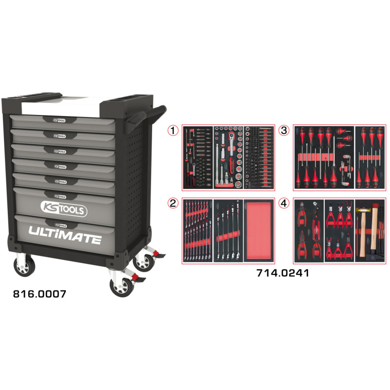 Servante Ultimate Grise Et Noire 7 Tiroirs Équipée De 241 Outils