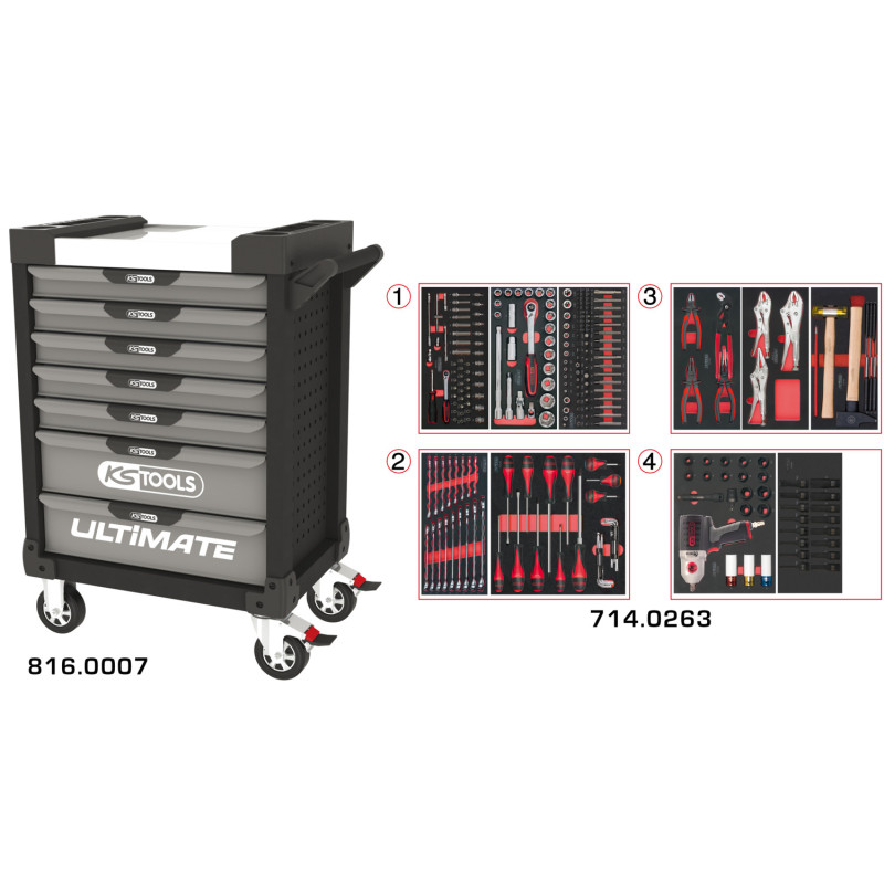 Servante Ultimate Grise Et Noire 7 Tiroirs Équipée De 263 Outils