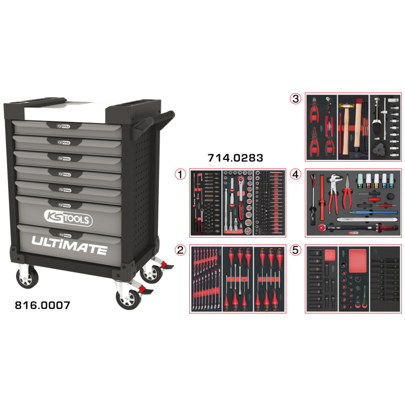 Servante Ultimate Grise Et Noire 7 Tiroirs Équipée De 283 Outils