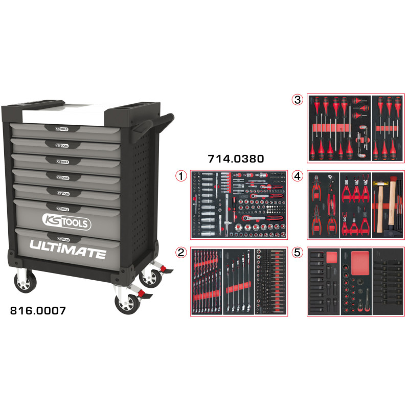 Servante Ultimate Grise Et Noire 7 Tiroirs Équipée De 384 Outils