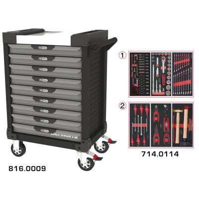 Servante Ultimate Grise Et Noire 9 Tiroirs Équipée De 114 Outils