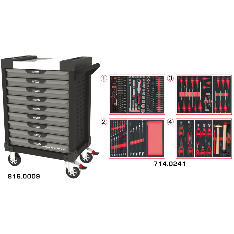 Servante Ultimate Grise Et Noire 9 Tiroirs Équipée De 241 Outils