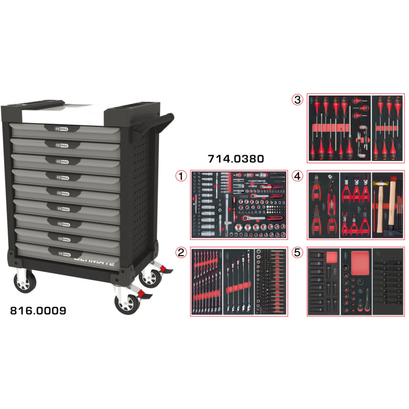 Servante Ultimate Grise Et Noire 9 Tiroirs Équipée De 384 Outils