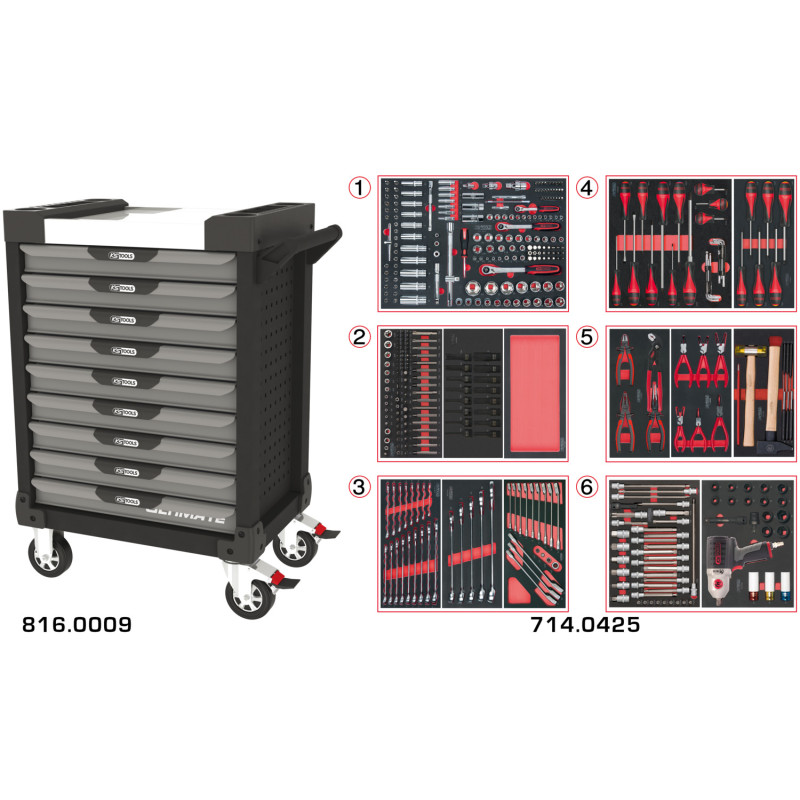 Servante Ultimate Grise Et Noire 9 Tiroirs Équipée De 429 Outils
