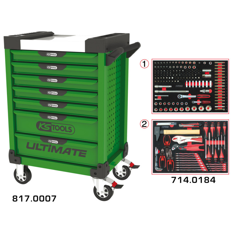 Servante Ultimate Verte 7 Tiroirs Équipée De 184 Outils