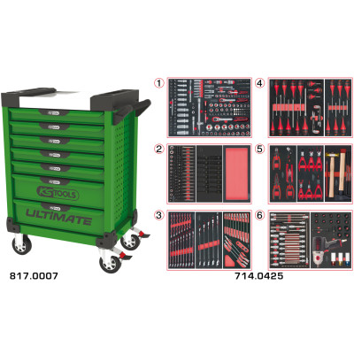 Servante Ultimate Verte 7 Tiroirs Équipée De 429 Outils