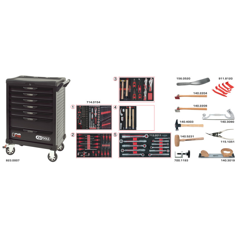 Servante One By One 7 Tiroirs Spéciale Carrosserie, 177 Pcs