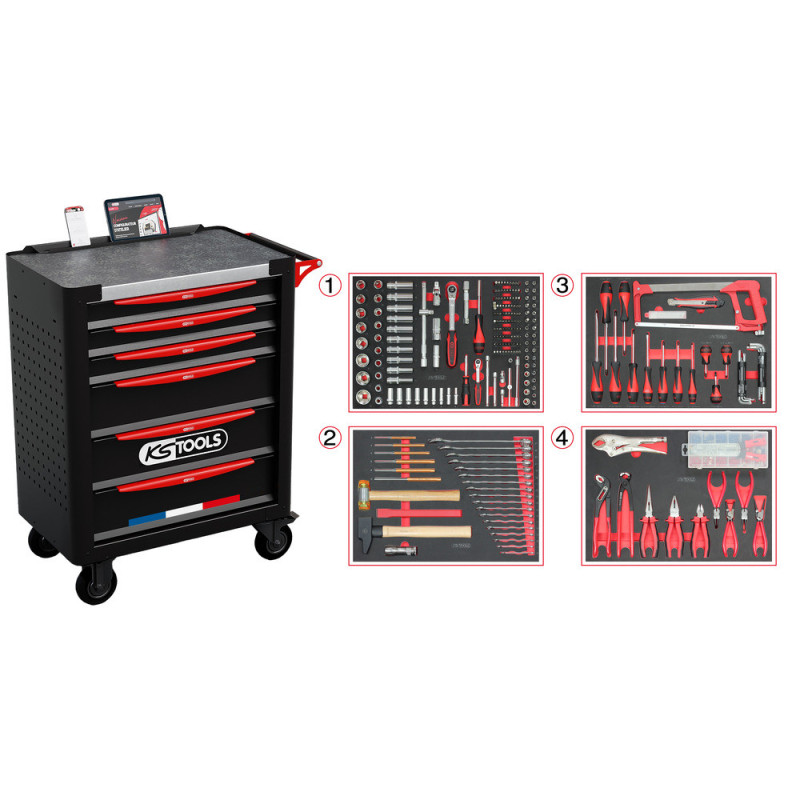 Servante D'Atelier 6 Tiroirs Fabriquée En France, Équipée De 265 Outils