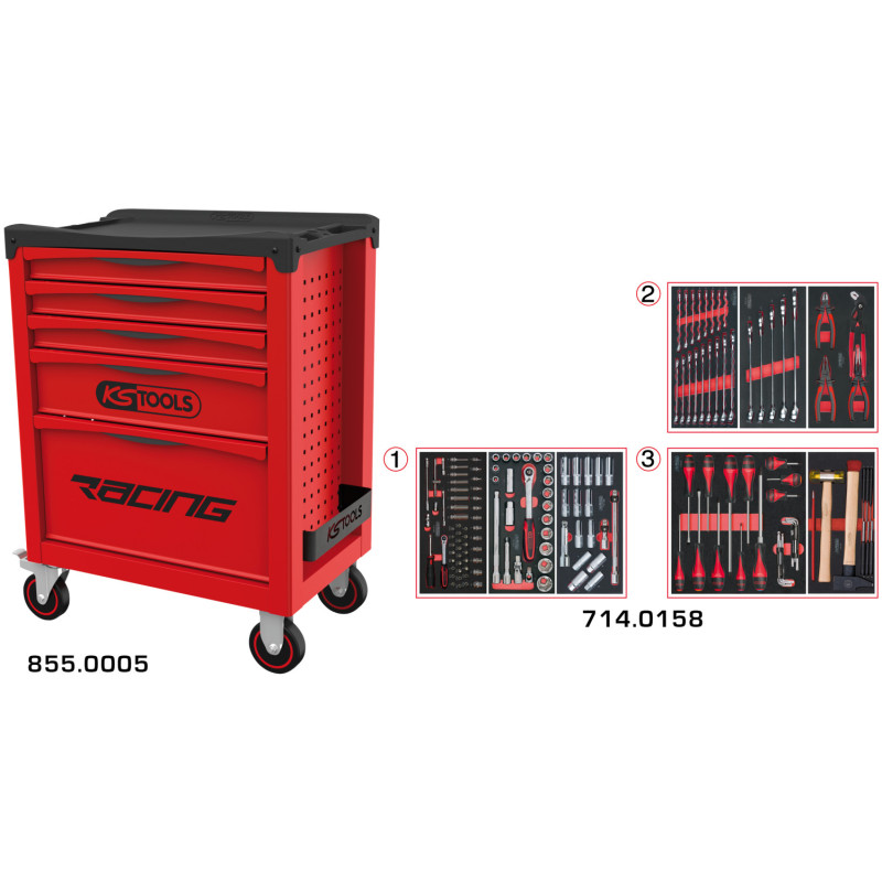 Servante Racing 5 Tiroirs Équipée De 158 Outils