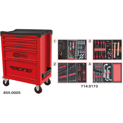 Servante Racing 5 Tiroirs Équipée De 173 Outils