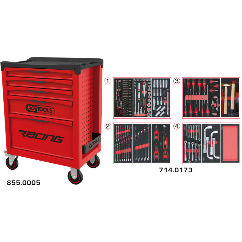 Servante Racing 5 Tiroirs Équipée De 173 Outils