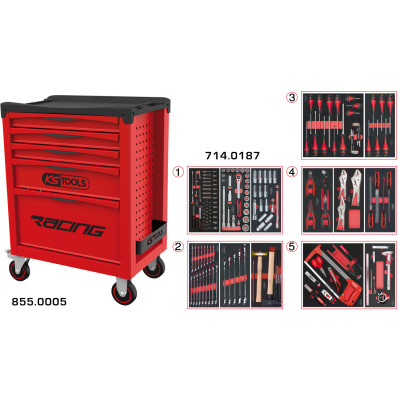 Servante Racing 5 Tiroirs Équipée De 187 Outils