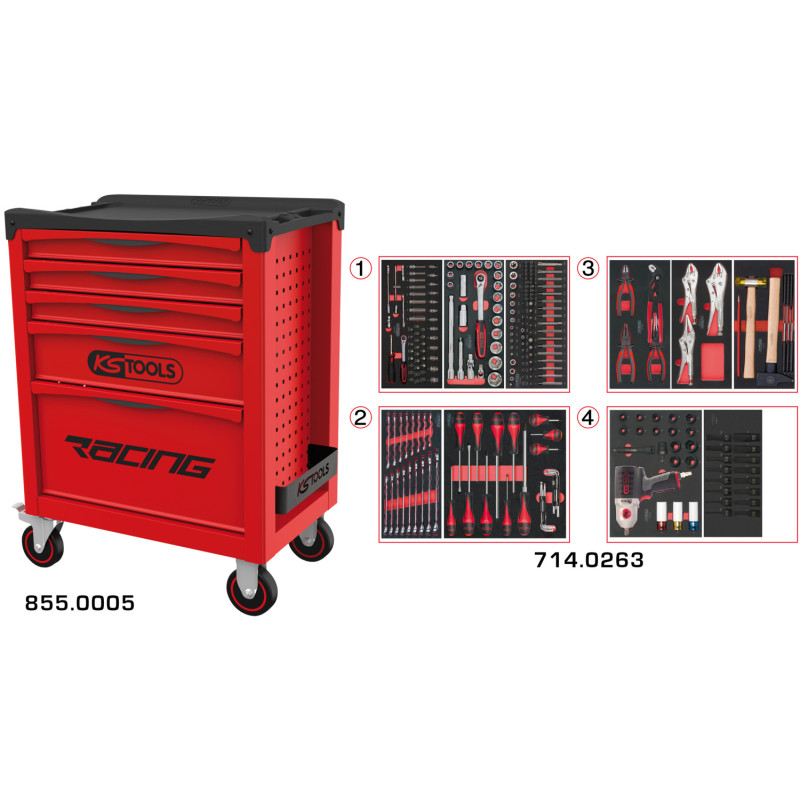 Servante Racing 5 Tiroirs Équipée De 263 Outils