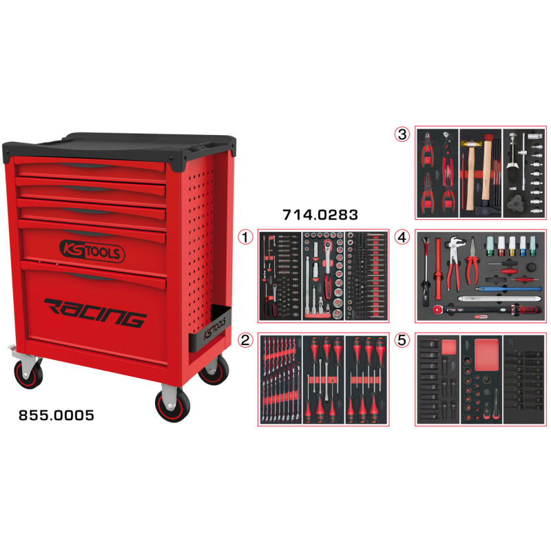 Servante Racing 5 Tiroirs Équipée De 283 Outils