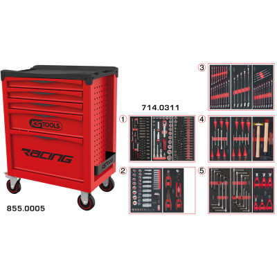 Servante Racing 5 Tiroirs Équipée De 311 Outils