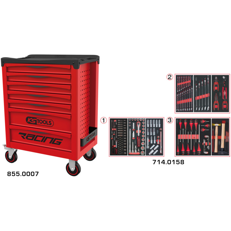 Servante Racing 7 Tiroirs Équipée De 158 Outils