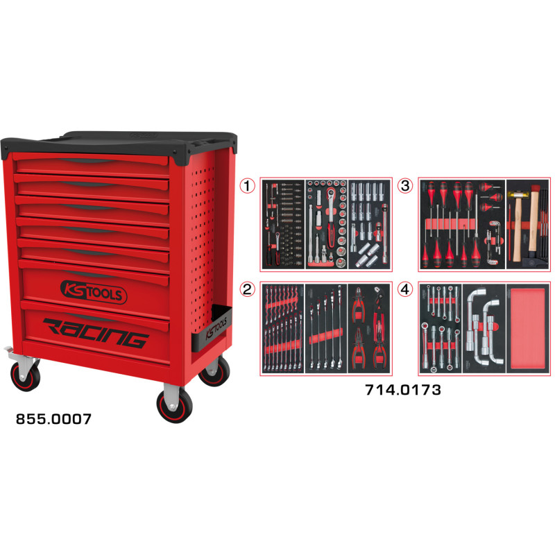 Servante Racing 7 Tiroirs Équipée De 173 Outils