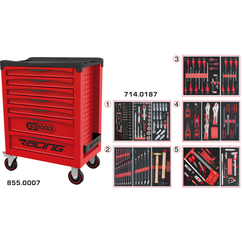 Servante Racing 7 Tiroirs Équipée De 187 Outils