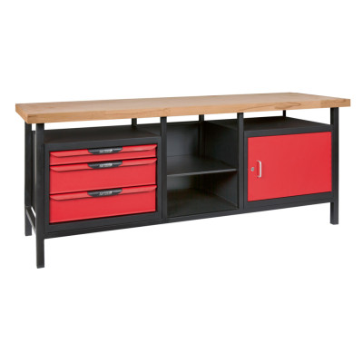 Etabli Professionnel D'Atelier 1 Porte Et 3 Tiroirs, L.2M