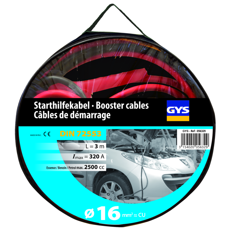 Cables Demarrage 320A (2.5L) - 2X3M - Ø16Mm² - Pinces Isolées