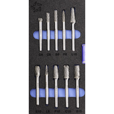 Jeu Fraises Limes Rotatives Carbure - 9201 - Set 10 Pcs (L-F-B-C-E/D)