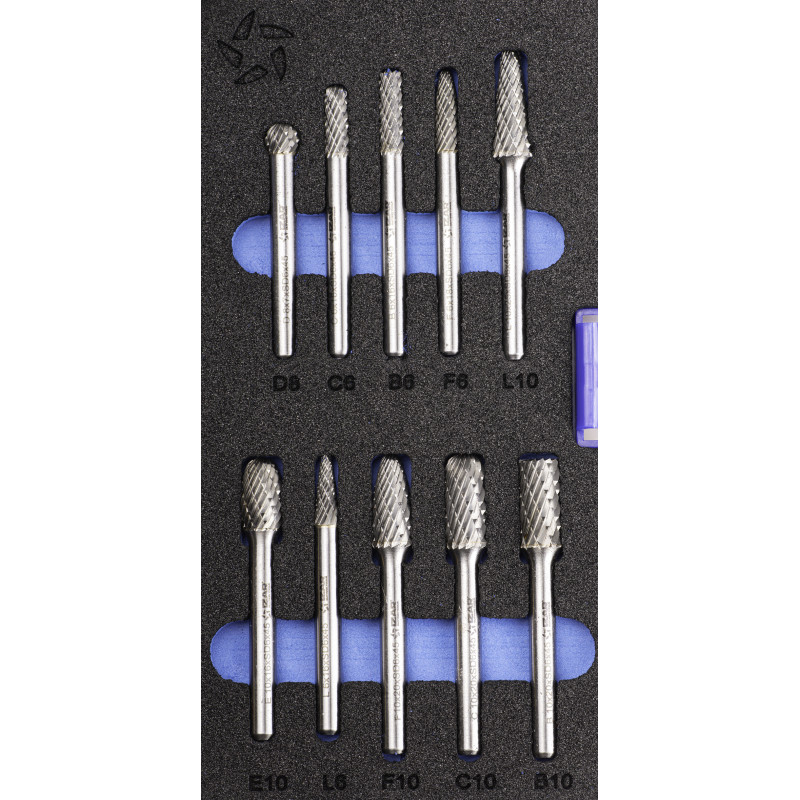 Jeu Fraises Limes Rotatives Carbure - 9201 - Set 10 Pcs (L-F-B-C-E/D)