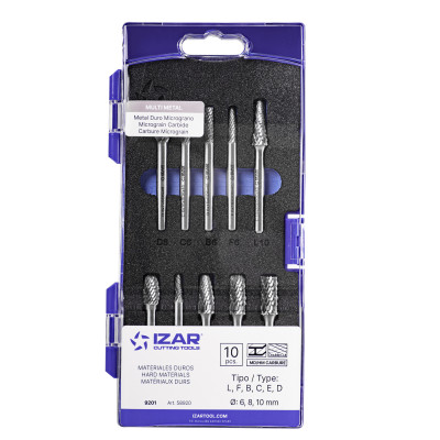 Jeu Fraises Limes Rotatives Carbure - 9201 - Set 10 Pcs (L-F-B-C-E/D)