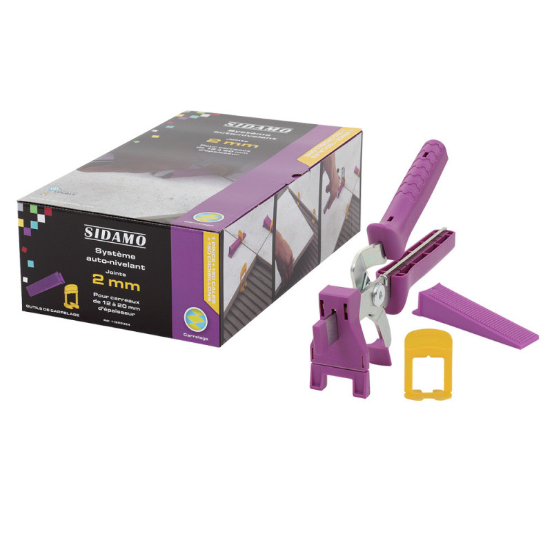 Kit Pince + 150 Cales + 150 Croisillons Auto-Nivelants Joint 2 mm H: 12 A 20 mm