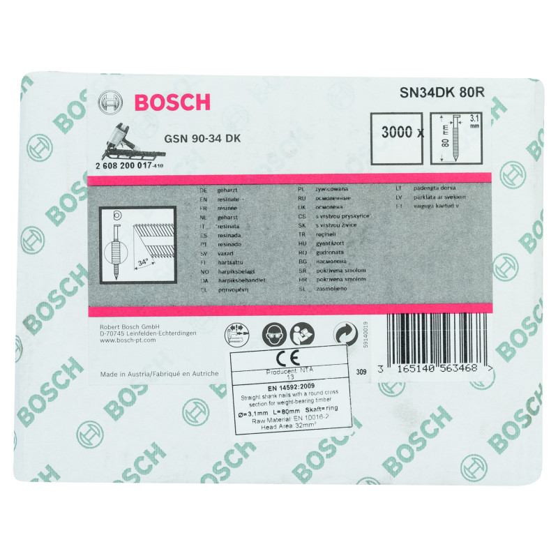 Clou En Bande Tête D Sn34Dk 80R 3,1 mm, 80 mm, Métallique, Rainuré Brillants