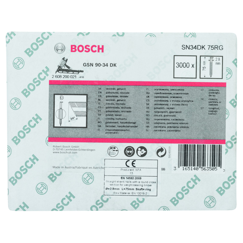 Clou En Bande Tête D Sn34Dk 75Rg 2,8 mm, 75 mm, Galvanisé, Rainuré Galvanisés