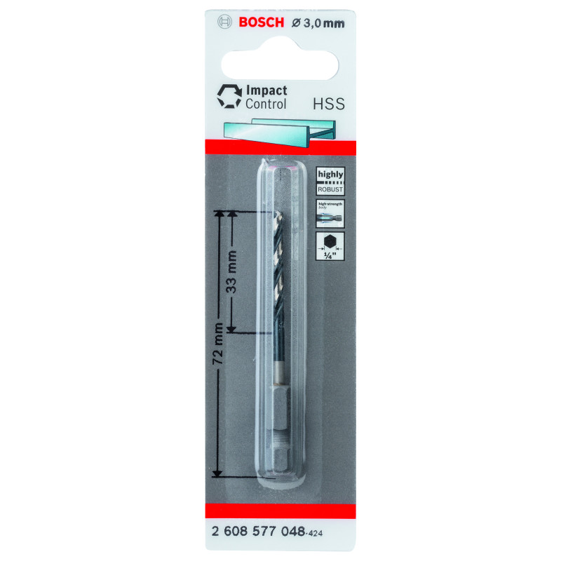 Foret Hélicoïdal HSS À Queue Six Pans 3,0 mm 3 X 33 X 72 mm Pack De 1