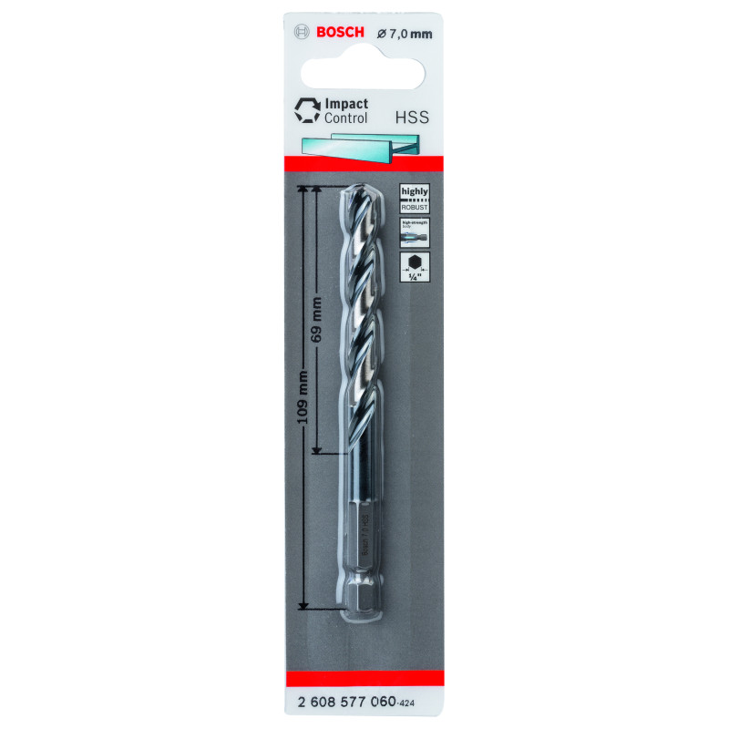 Foret Hélicoïdal HSS À Queue Six Pans 7,0 mm 7 X 69 X 109 mm Pack De 1