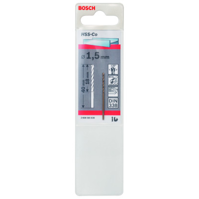 Forets À Métaux Rectifiés HSS-CO, Din 338 1,5 X 18 X 40 mm Pack De 1