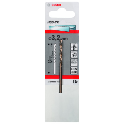 Forets À Métaux Rectifiés HSS-CO, Din 338 3,2 X 36 X 65 mm Pack De 1