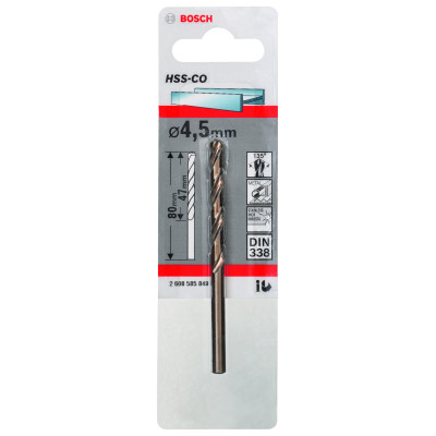 Forets À Métaux Rectifiés HSS-CO, Din 338 4,5 X 47 X 80 mm Pack De 1