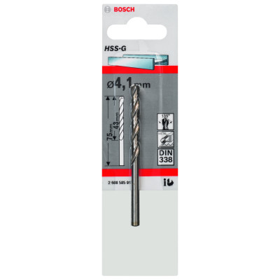 Forets À Métaux Rectifiés HSS-G, Din 338 4,1 X 43 X 75 mm Pack De 1