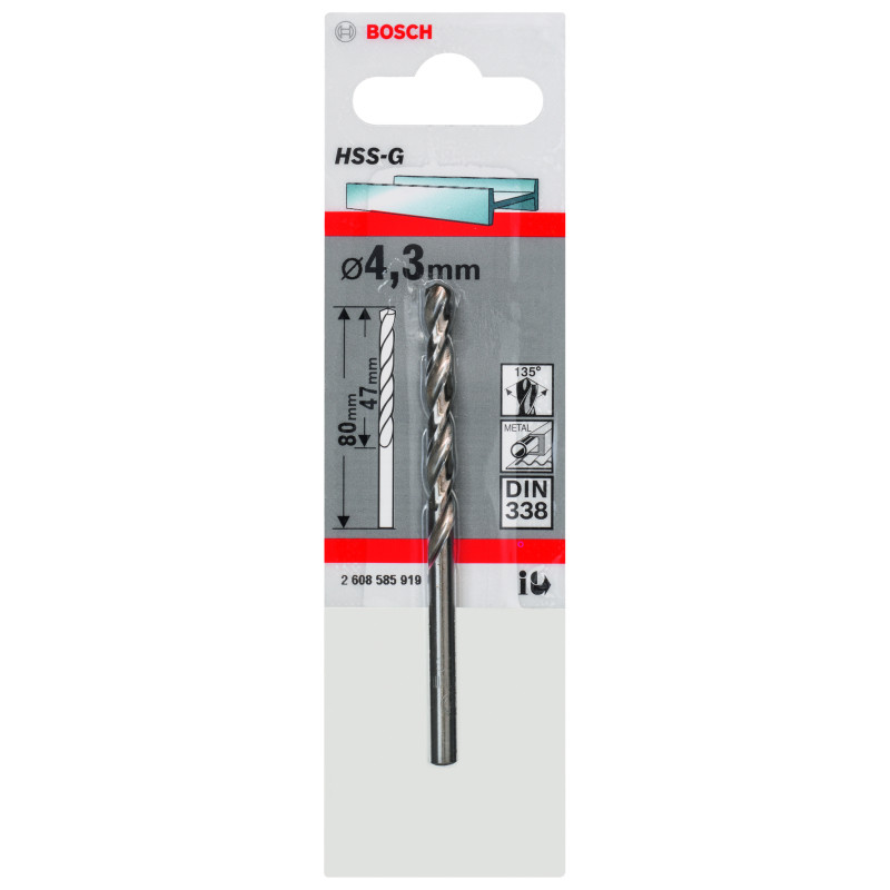 Forets À Métaux Rectifiés HSS-G, Din 338 4,3 X 47 X 80 mm Pack De 1