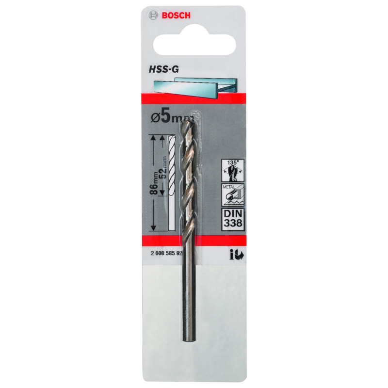 Forets À Métaux Rectifiés HSS-G, Din 338 5 X 52 X 86 mm Pack De 1