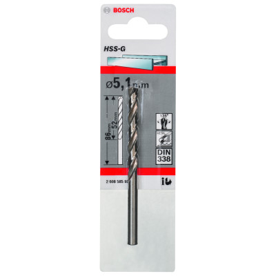 Forets À Métaux Rectifiés HSS-G, Din 338 5,1 X 52 X 86 mm Pack De 1