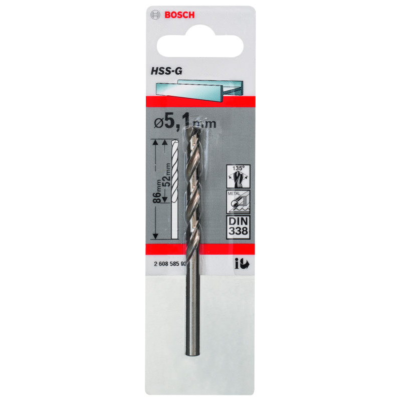 Forets À Métaux Rectifiés HSS-G, Din 338 5,1 X 52 X 86 mm Pack De 1