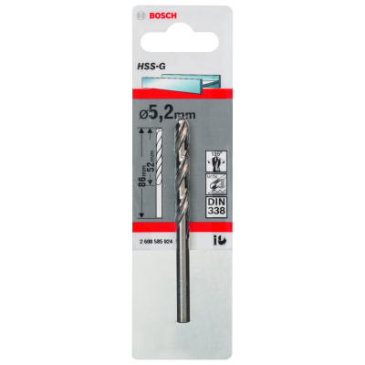 Forets À Métaux Rectifiés HSS-G, Din 338 5,2 X 52 X 86 mm Pack De 1