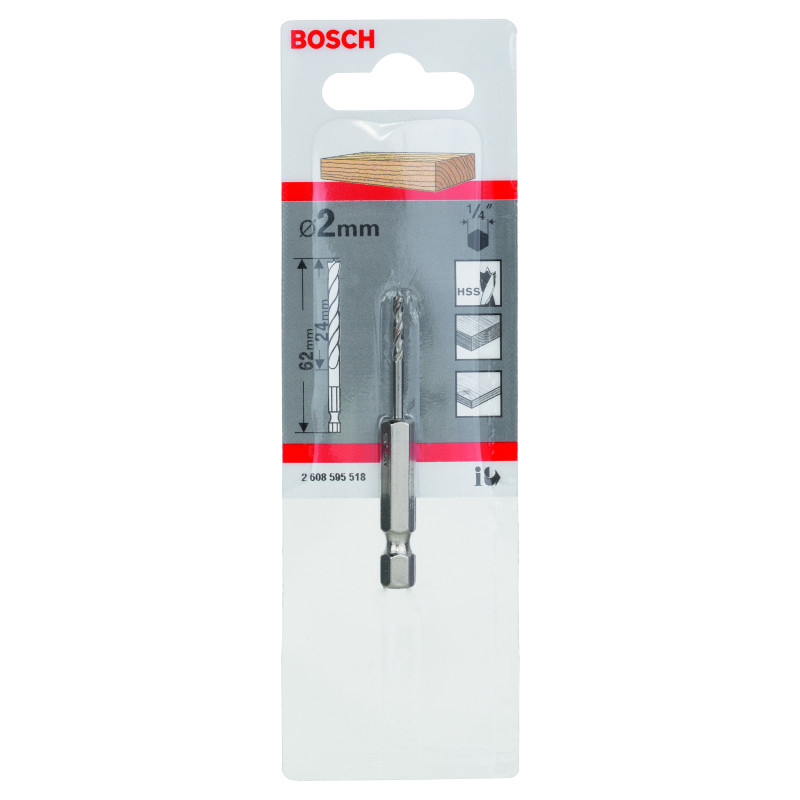 Mèche À Bois Hélicoïdale, Queue Six Pans 1/4" 2 X 24 X 62 mm