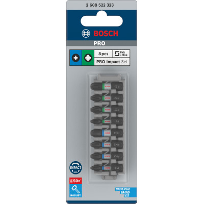 8 Embouts de vissage PRO Impact PH1 PH2(x2) PH3 PZ1 PZ2(x2) PZ3 25 mm