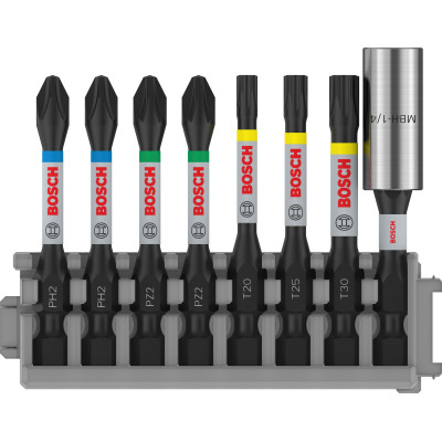 7 Embouts de vissage + 1 Porte-Embout PRO Impact PH2(x2) PZ2(x2) T20 T25 T30