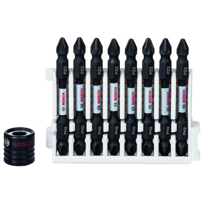 Kit 8 Embouts de vissage qualité Impact double tête 8xPH2-PZ2 65 mm + aimant x9