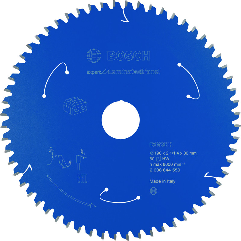 Lame scie circulaire Sans-fil EXPERT Panneaux Laminés 190 x30 x2,1 mm 60D